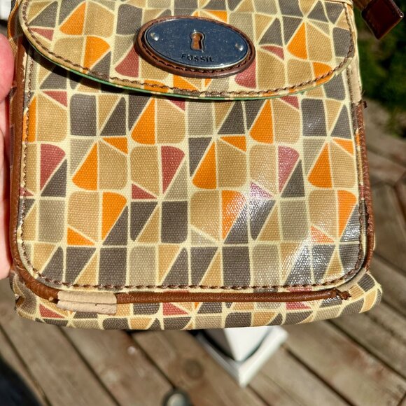 VTG Fossil Key Per Purse Crossbody Shoulder Bag Retro Multi-colored Orange Tan C - Picture 11 of 15